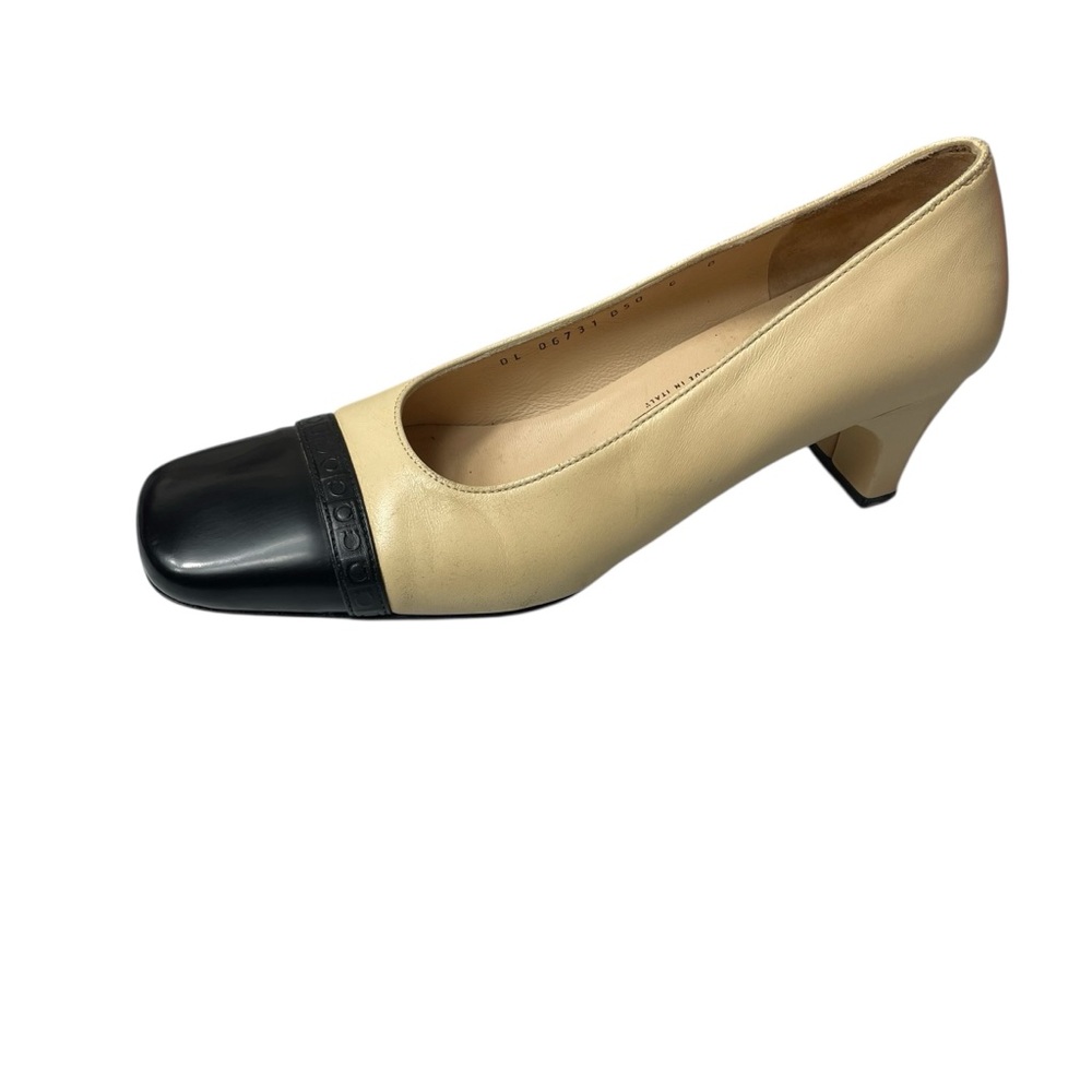 Salvatore Ferragamo Cream and Black Heels